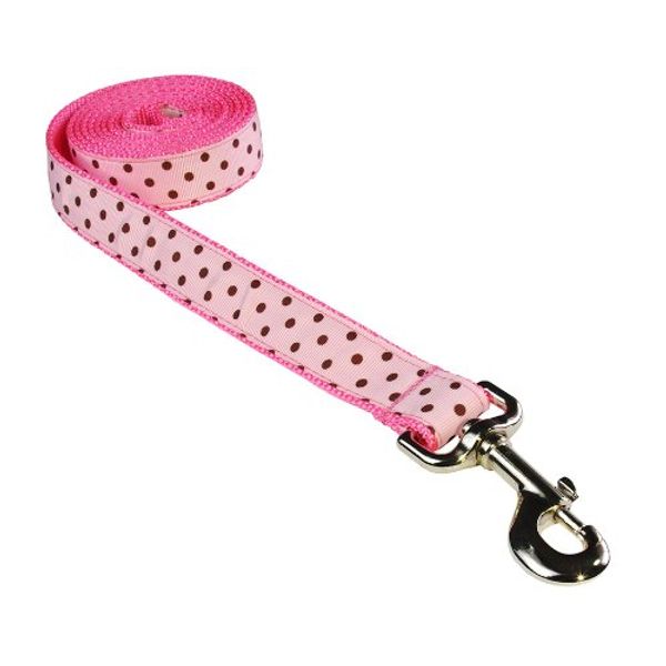 Medium Pink/Brown Polka Dot Dog Leash: 3/4" Wide, 6ft Length - Made in USA.