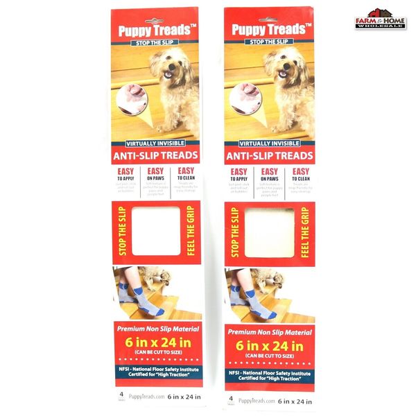 (2) Puppy Treads 6" x 24" Anti-Slip Stair Treads Adhesive Traction ~ NEW