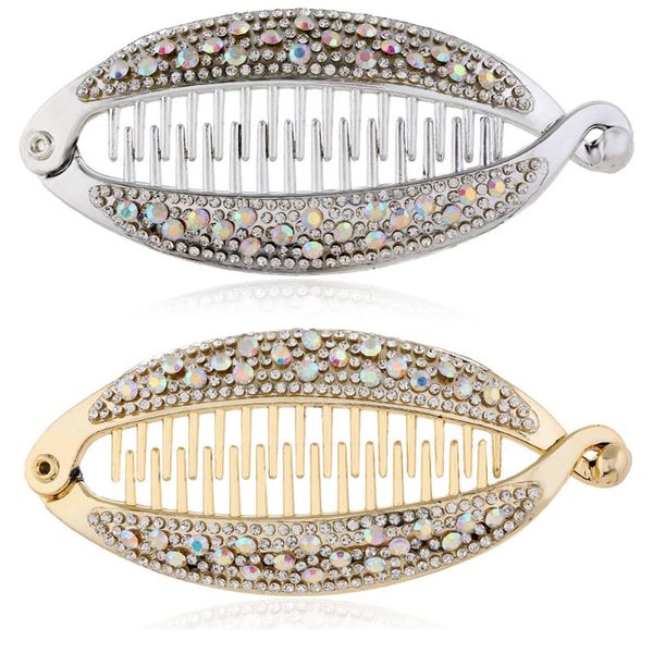 ericotry 2PCS Banana Hair Clip with Shining Rhinestone Fish Shape Clamp Ponytail Hair Twist Holder Hair Clincher Headdress for Women Girl