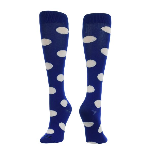 TCK Krazisox Polka Dot Over The Calf Socks (Royal/White, Medium)