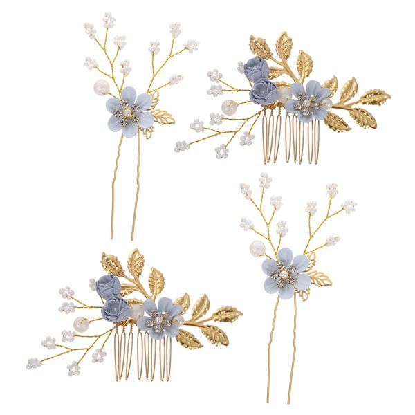 Frcolor Hair Pin, Comb, Headdress, Pearl, Leaves, Hair Clip, Bride, Hair Accessory, Headdress, Hair Ornament, Clip, Twig, Flower, Party, Wedding, Invitation, Set of 4