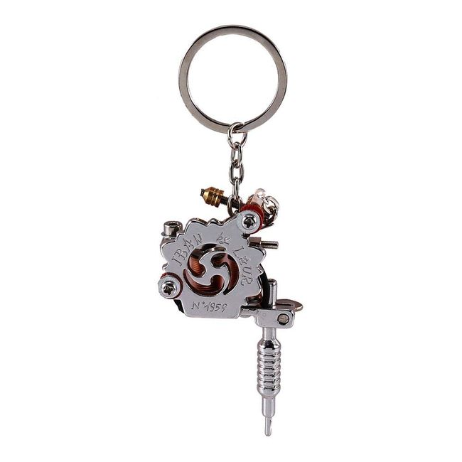 Mini Key Chain, Portable Tattoo Machine Key Chains, Tattoo Supply Guns Keychain with Key Rings, as Pendant Ornament/Pendant Gift(Platinum Plated)