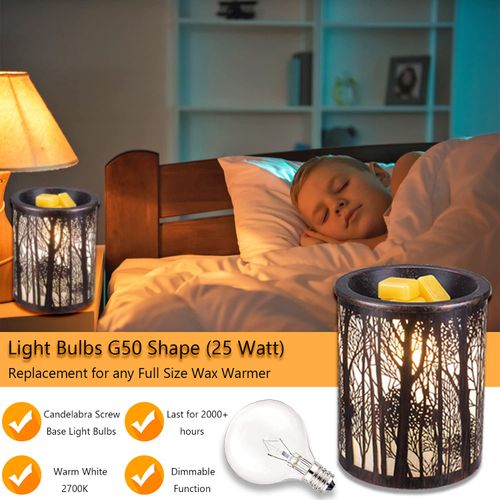 SerBion 25 Watt Wax Warmer Bulbs, Light Bulbs for Full Size Scentsy Warmer, 6 Packs E12 Base Type G Bulb, Dimmable, Warm White, 120V G16 1/2 Bulbs for Candle Lamp