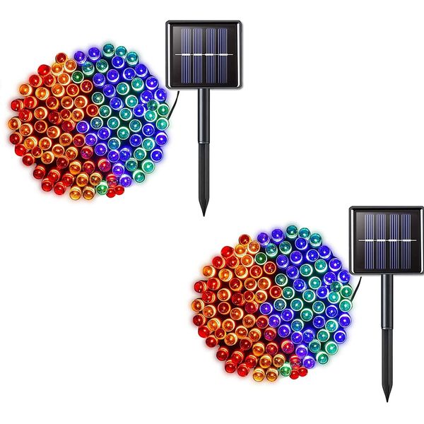 amadecohome 2 Pack Solar String Lights, 8 Modes Outdoor 42ft 100LED Waterproof Lights for Garden, Tree, Yard, Christmas, Wedding, Party (Multicolor)