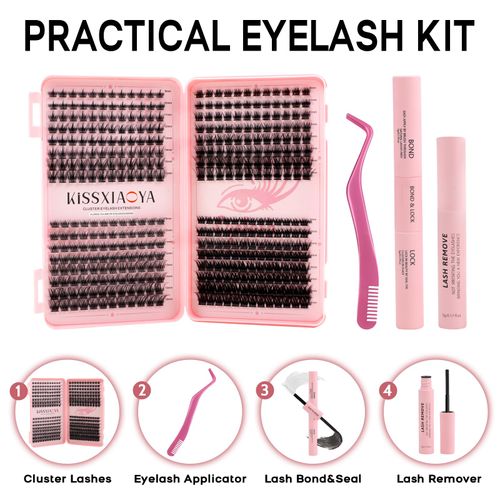 Cluster Eyelashes Extension 4 Different Style Lash DIY Individual Eyelash Extension at Home (Mix 9-16 mm, Eyelashes Book Kit)