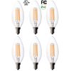 6-pack Bioluz LED Filament Candelabra E12 Base High Efficiency Candle Bulbs