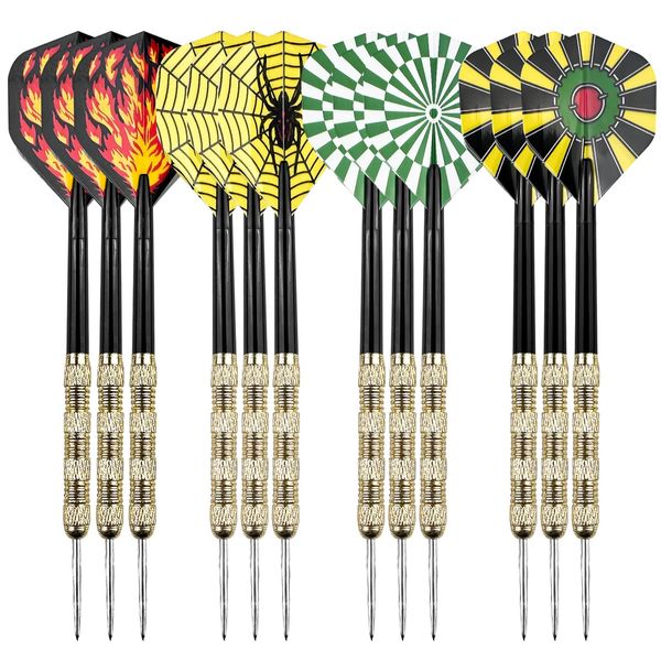 WinGluge 12 Stück Dartpfeile mit Metallspitze, 14 Gramm Steeldarts Profi, Steel Darts Set, Steeldart Pfeile, 4 Motive Dart Flight, Multi Purpose Dart Tool, für Anfänger Und Hobbyisten