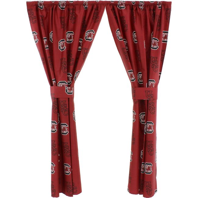 College Covers South Carolina Gamecocks 63" Curtain Panels Set with Tiebacks, 42" x 63", Team Colors