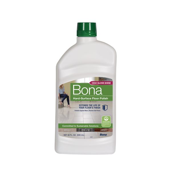 Bona Multi-Surface Floor Polish - 32 fl oz - High Gloss Shine - 32 oz covers 500sq ft of flooring - for use on Stone, Tile, Laminate, and Vinyl Floors