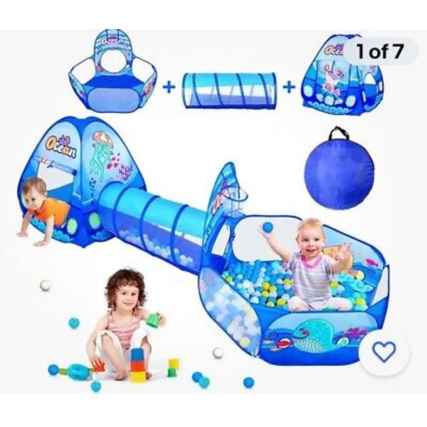 Pigpigpen 3 in 1 Kids Play Tent with Play Tunnel, Ball Pit, Basketball Hoop for