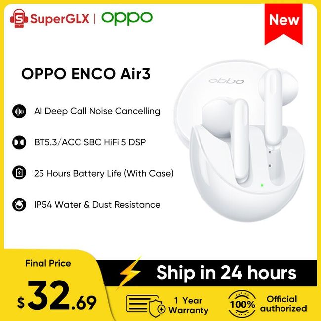 OPPO ENCO Air3 Air 3 TWS Earphone Wireless Bluetooth 5.3 Earbuds AI Noise  Cancelling Headphone AAC SBC For OPPO Reno 9 Pro