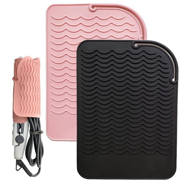 2PCS Heat Mat for Hair Straighteners,Silicone Heat Resistant Mat for Curling Irons,Heat Protecting Mat for Hair Curler,Heat Insulating Pad for Hair Straighteners, Curling Irons, Iron, Hair Dryer