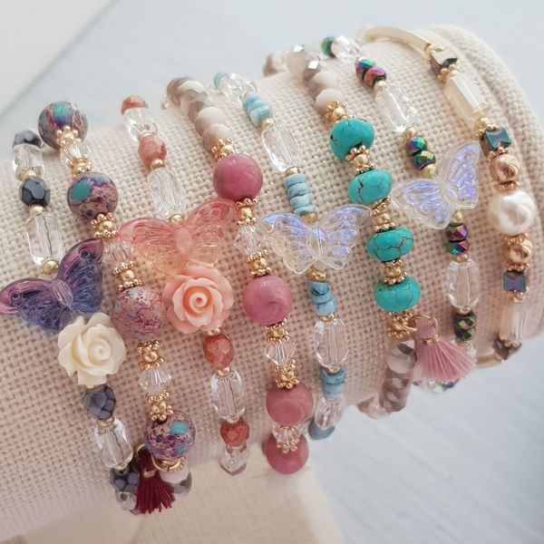 Little Butterfly Raw Crystal Bead Bracelet B (8 Types)