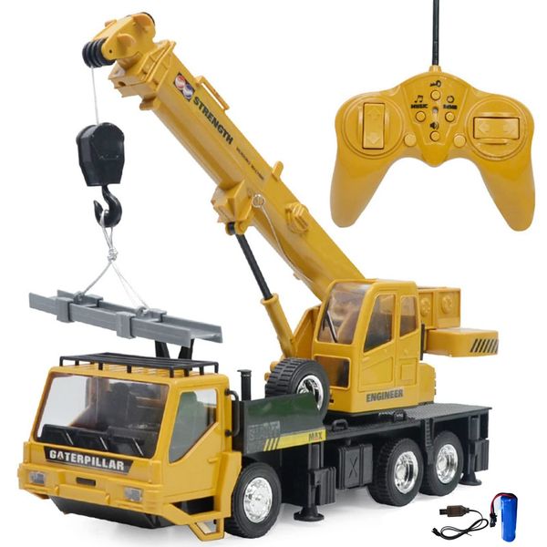 WEECOC Multi-functional Crane, Construction Vehicle, RC Car, Engineering Vehicle, Children's Toy Car, Six Wheel Drive, Large Size, USB Rechargeable, Children's Gift (Yellow)