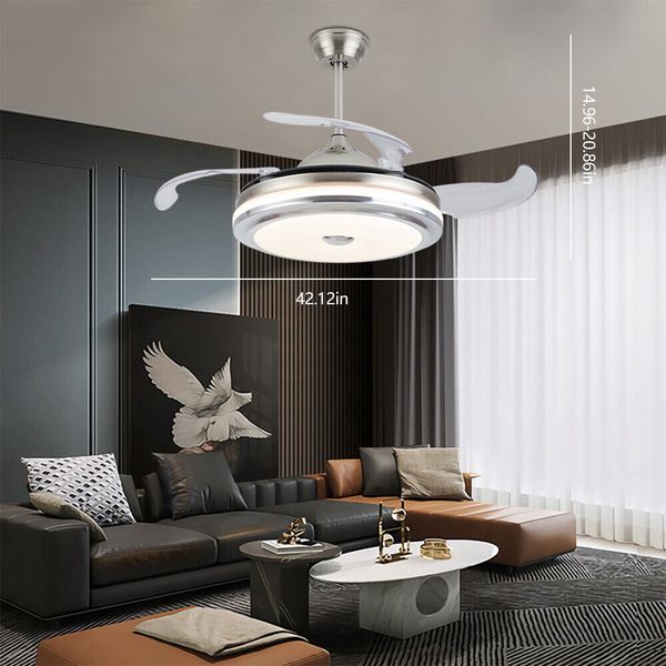 42" LED Acrylic Modern Round Ceiling Fan Light Dimmable Chandelier Lamp + Remote