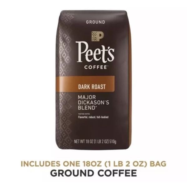 Peet's Coffee Dark Roast Whole Bean Coffee Major Dickason's Blend 18 Ounce Bag