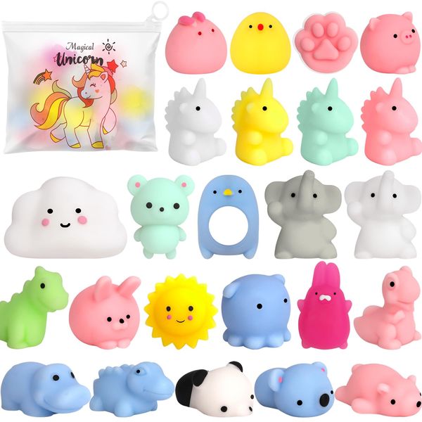 POKONBOY 25pcs Mochi Squishy Toys, Mini Kawaii Squishies Animals with Storage Bag Party Favor for Kids Stress Relief Toys Classroom Prizes Easter Basket Stuffers for Boys and Girls Age 3+