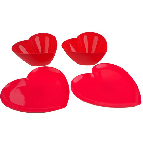 Gem Imports Valentines Love Heart Plastic Plates and Bowls - Two complete sets