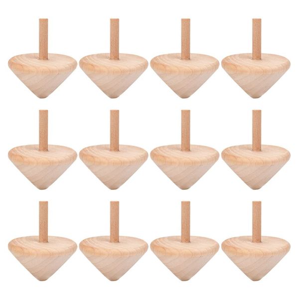 NUOBESTY Wooden Spinning Top Unfinished Wood Tops Craft Gyroscopes for DIY Kids Children Toy Party Favor New Year 12Pcs