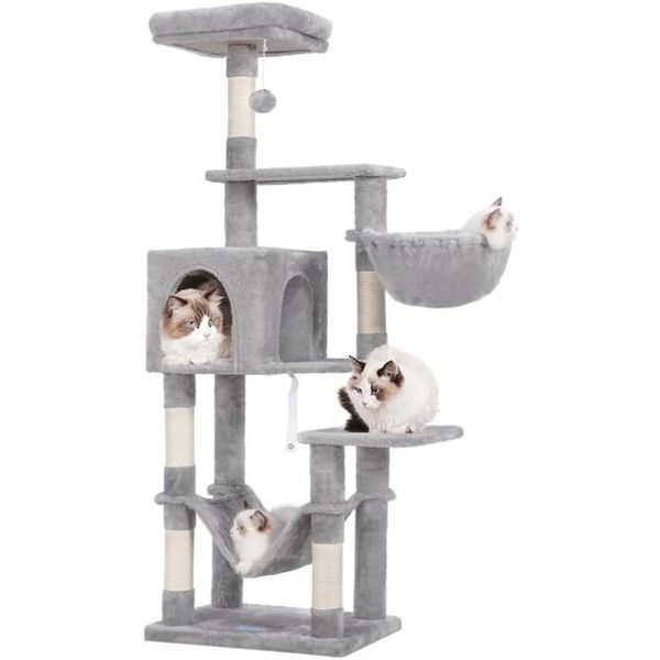 Hey-brother Cat Tree with Large Hammock Multi-Level Cat Tower for Indoor Cats