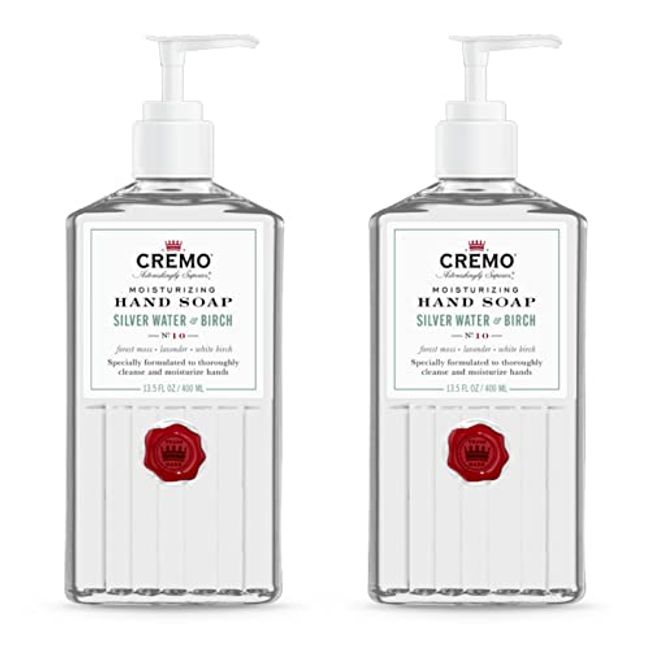 Cremo Silver Water & Birch Hand Soap,Thoroughly Cleanse Dirt & Oil, 13.5 Oz  (2-Pack) Silver Water & Birch 13.5 Fl Oz (Pack of 2)