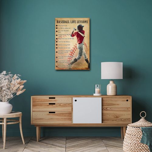 Retro Baseball Posters Educational Motivational Wall Art Canvas Inspirational Quotes Pictures Prints for Wall Decor,Boys Bedroom Painting Gifts Framed 12x18 inch(30x45cm)