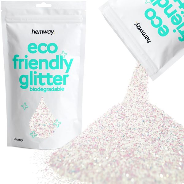 Hemway Biodegradable Glitter Eco Friendly - 100g/3.5oz Bio Cosmetic Safe Sparkle Vegan for Face Eyeshadow Body Hair Festival Makeup Craft - Chunky (1/40" 0.025" 0.6mm) - Mother of Pearl Iridescent