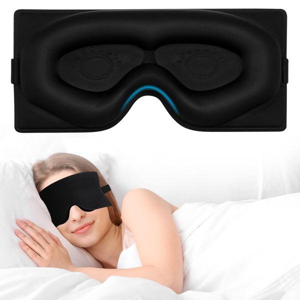 Alyvisun Blackout Sleep Mask, Deepen Eye Contour, [Zero Pressure & Breathable] 3D Eye Mask for Sleeping with Adjustable Strap, for Travel, Home, Nap, Black