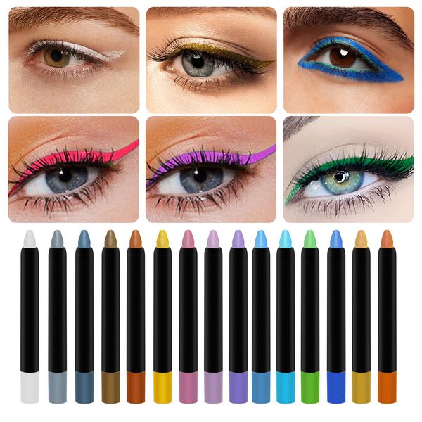 Flashstar 15 Color Highlighter Eyeshadow Pencil Waterproof Glitter Eye Shadow Eyeliner Pen Set, Eye Shadow Pencil, Pearl Eyeliner Kit Metallic Eyeliner Pencil Glitter Eyeliner for Women