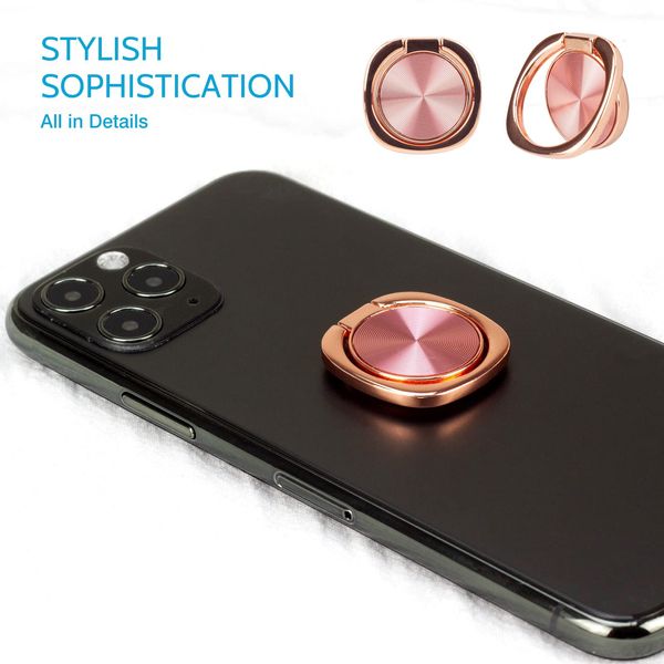 [2 Pack] Rounded CD Texture Cell Phone Ring Holder Stand, 360 Degree Rotation Finger Ring Kickstand with Polished Metal Phone Grip, Smartphone Accessories (Rose Gold)