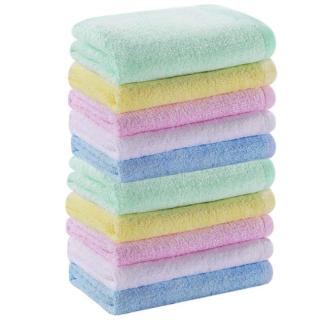 NBLJF Bamboo Wash Cloths Set of 10 Pack for Newborn Baby Bath Hand Towel and Face Cloths or Bathroom-Kitchen Multi-Purpose Soft-Comfortable Absorbent Fingertip Towels (10 Pack Multi)