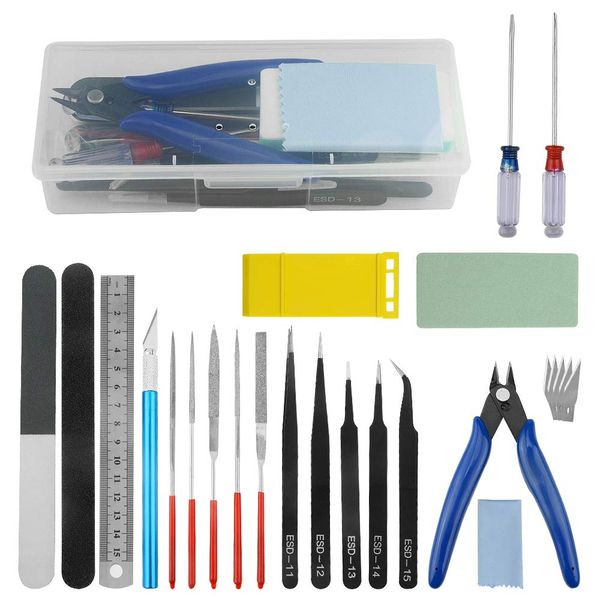 WMYCONGCONG 25 PCS Gundam Modeler Basic Tools Craft Set Hobby Building Tools Kit for Basic Model Building Repairing and Fixing Blue
