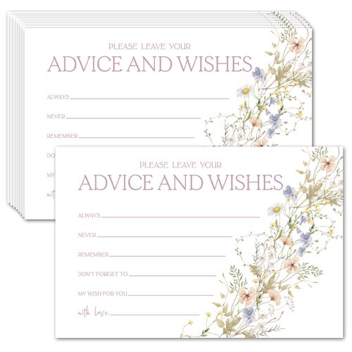 LETUROIA Wildflower Floral Advice and Wishes Cards, 25 Cards 4 x 6 Inches, Perfect for Wedding, Graduation, Bridal shower, Baby Shower, Receptions, Retirement, Anniversary - 07