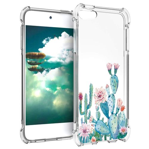 Sidande for iPod Touch 7 Case, Touch 6 Case with Flowers, Shockproof Clear Floral Soft Flexible TPU Slim Phone Cover for iPod Touch 5/6/7th Generation Cactus