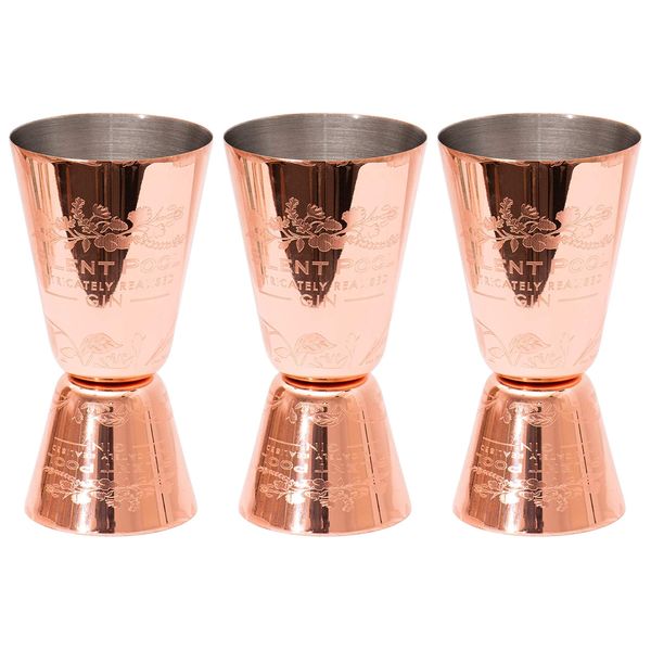 Silent Pool Copper Bar Jigger - Reversible Single & Double Gin & Spirit Measurer - (3 Pack)