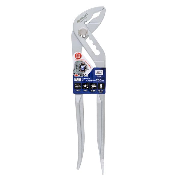 Takagi Water Pump Pliers with Screwdriver, 9.8 inches (250 mm), Made in Japan, Can Hold Pipe Outer Diameter 2.0 inches (51 mm), Holds 3 Points, Firmly Grab, Grab, Turn, Scissors, Slotted Screwdriver