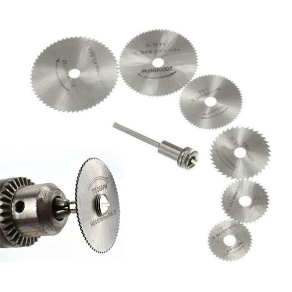 6PCS HSS Circular Saw Blades Mandrel Rotary Tool Set Fits Dremel Drills Rotary Cutting Blade