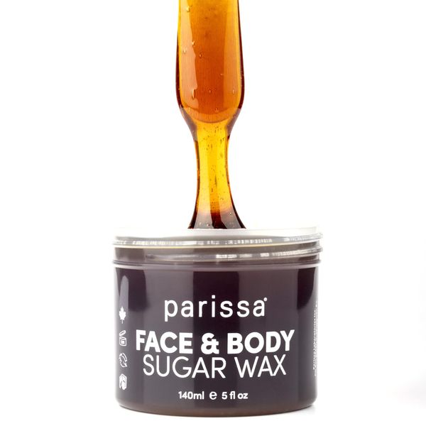 Parissa Face & Body Sugar Wax for Sensitive Skin, 100% Natural Hair Removal, At-Home Waxing Kit - 140ml Chamomile Sugar Wax, 20 Epilation Strips, 3 Wooden Spatulas