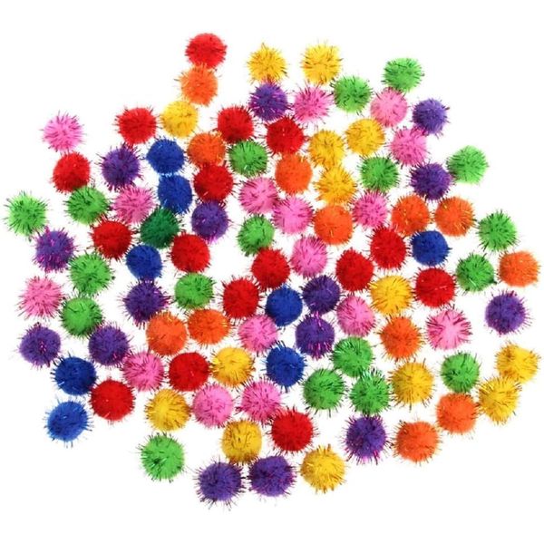 GANPUB 100Pcs Colorful Mini Sparkly Glitter Tinsel Balls Small Pom Ball Cat Pom Pom Balls for Cat Bouncy Ball Cat Sparkle Balls Pet Supplies