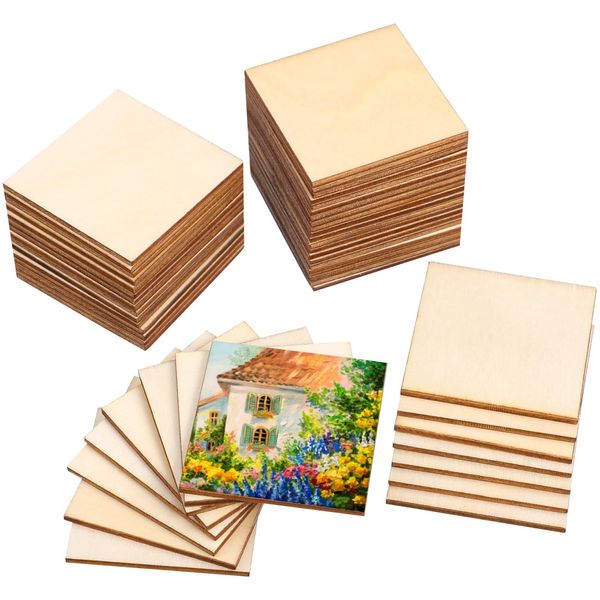NUOBESTY Wood Blocks, 50pcs 5×5cm Blank Wooden Blocks Wood Squares Slices for Crafts Blank Square Blocks Unfinished Wood Blocks for Handmade, DIY Crafts, Painting