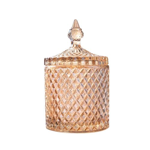 Rainie Love Home Basic Food Storage Organization Set-Crystal Diamond Faceted Jar with Crystal Lid,Suitable as A Candy Dish,Cookie Tin,Biscuit Barrel,Decorative Candy Jar (Amber, 16 oz)