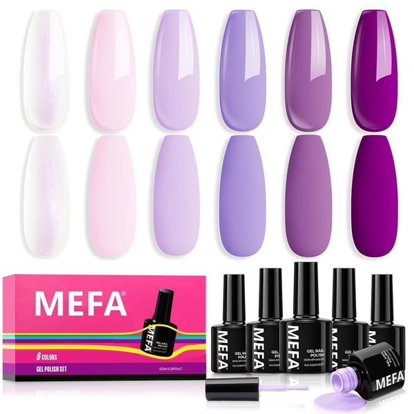 MEFA Purple Gel Nail Polish Set 6 Colors, Gel Polish Set Soak Off UV/LED Nail Polish UV Gel Gift for Nail Art Design Salon Manicure DIY Home