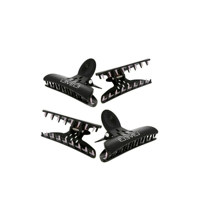 Level 3 Butterfly Clips - Hair Clamps for Hair Cutting, Styling, and Makeup - Barber and Salon Sectioning Clip for Women - 4 Pack, Black