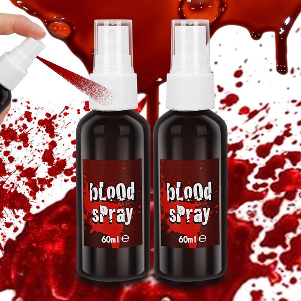 Fake Blood Makeup Spray 2PACK,Realistic Effects Fake Blood Washable for Scar Wound and Clothes,Fake Blood for Eyes Drips Nose Bleeds,Halloween Blood for Cosplay SFX Zombie Vampire Special Effects,Dark