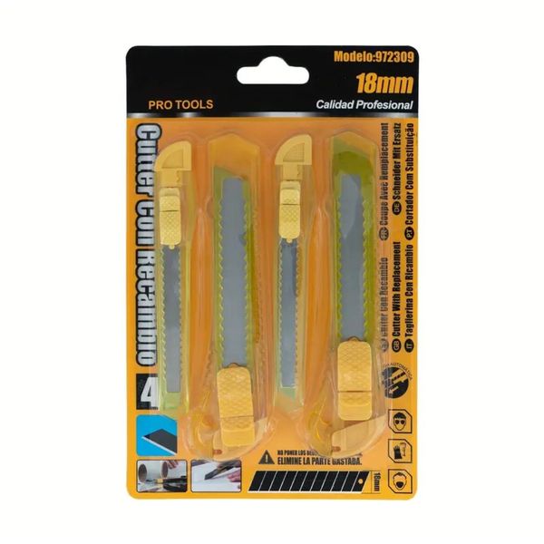 4 Pack Box Cutters Art Knives Sharp Retractable Wagtail 2 Sizes 18MM Blades