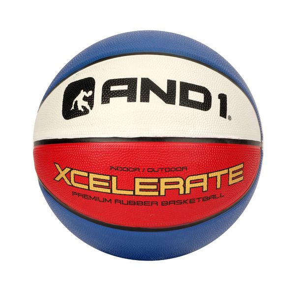 AND1 Xcelerate Rubber Basketball: Game Ready, Official Regulation Size 7 (29.5”) Streetball, Made for Indoor/Outdoor Basketball Games- Two Tone Collection (Red/White/Blue)