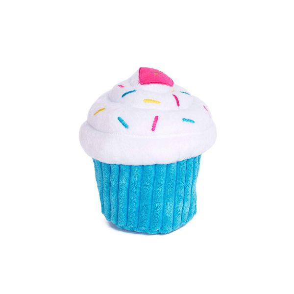 ZippyPaws - Birthday Cupcake Squeaky Plush Dog Toy with Soft Stuffing - Blue Cupcake