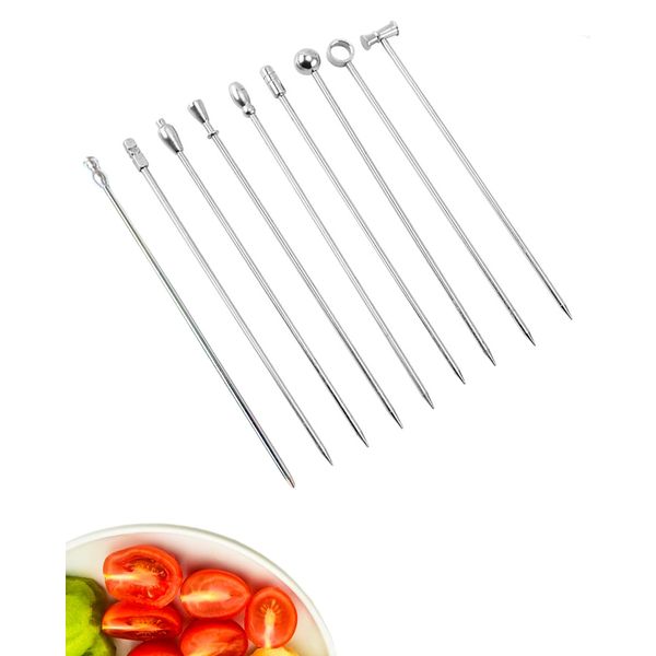 YFFSFDC Hors D'oeuvres Pin Cocktail Pin Stainless Steel Fruit Stick Cocktail Stick Bar Tool (Set of 9)