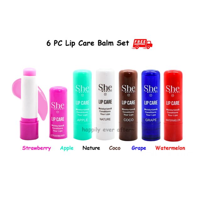 6 PC S.he Lip Care Fruity Lip Balm Set - Moisturizing Fruit Flavor Lip Balms