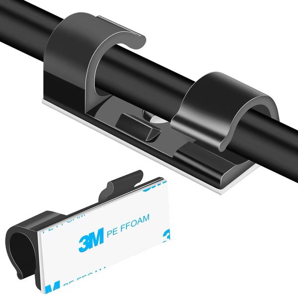 Clearhill 100 Cable Clips, Wall Wire Brackets, Adhesive Cable Clips Keep Cables Clean Under Tables, Cars, Computers (Black)